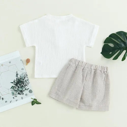 Vista 75 de fhutpw Conjunto de 2 piezas de ropa de verano para bebés, camiseta de manga corta, cintura elástica, pantalones cortos para niños pequeños