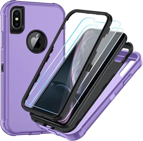 Vista 11 de SunStory Funda compatible con iPhone Xs/X con protector de pantalla HD, 3 capas de alta resistencia de cuerpo completo, funda protectora híbrida 3