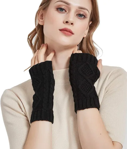 Vista 6 de NOVAWO Calentadores de brazo de invierno para mujer, guantes cálidos sin dedos, ganchillo de mano