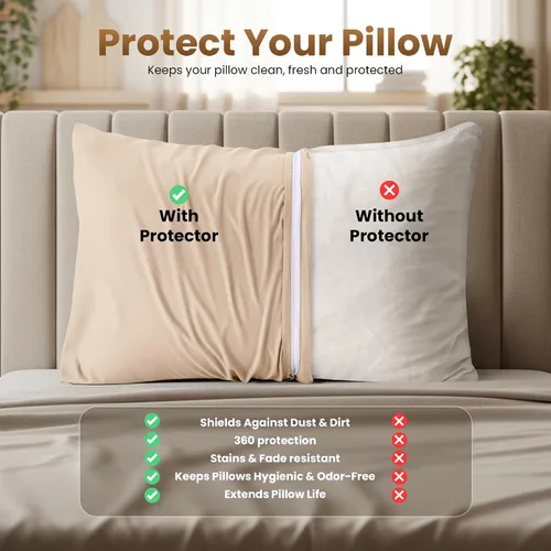 Vista 3 de Utopia Bedding Paquete de 4 protectores de almohada con cremallera tamaño Queen, fundas de almohada de tela de microfibra cepillada suave Beige