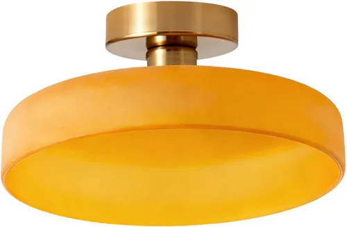 Vista 27 de Lámpara de techo empotrada de vidrio de leche, lámpara de techo moderna de mediados de siglo, lámpara de techo de cúpula de vidrio de latón dorado