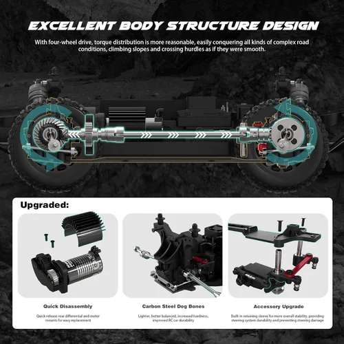 Vista 6 de Hosim Coches RC sin escobillas para adultos y niños rápidos 50 mph, camiones RC 4x4 todo terreno todoterreno impermeable de alta velocidad 1/14 RTR