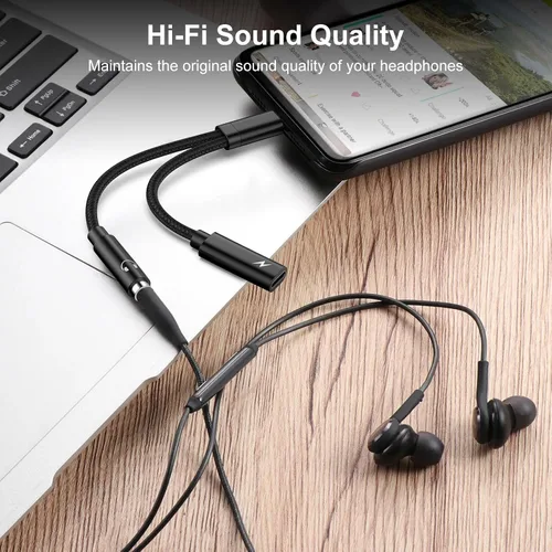 Vista 3 de Adaptador para auriculares Samsung Galaxy S26, cable de audio auxiliar 2 en 1 USB C a 0.138 in Aux Jack Adapter with 60W Fast Charging Dongle