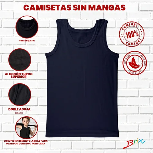 Vista 4 de Brix Camiseta sin mangas para niños, sin etiquetas, 100% algodón, súper suave, paquete de 4 novedades. 2 x negro y 2 blanco