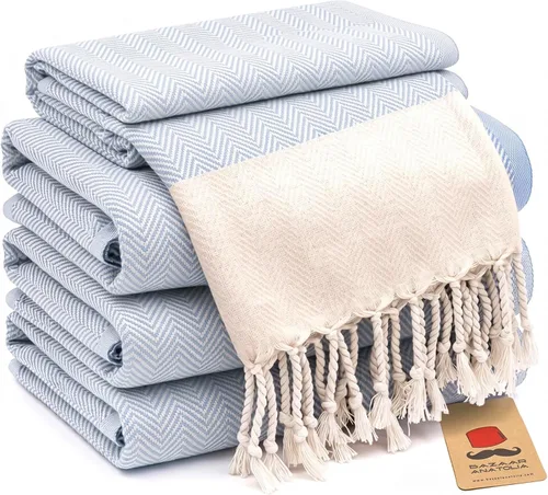 Vista 29 de Bazaar Anatolia Toallas de mano – Juego de 4 39 x 19 pulgadas – Toalla de mano turca a rayas para baño, 100% algodón, cocina, cara, cabello, té