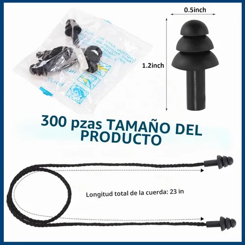 Vista 2 de Xuhal - 100 pares de tapones para los oídos negros con cable a granel, tapones para los oídos de silicona reutilizables