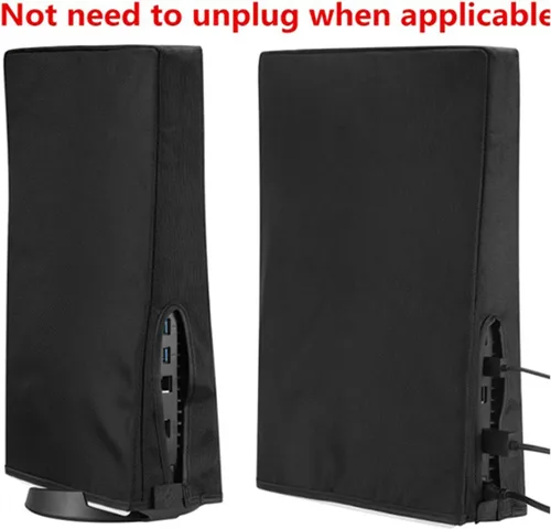 Vista 5 de Cubierta antipolvo para PS5, protector de polvo vertical de tela Oxford para consola digital PS5 y para consola PS5 CD ROM (negro)