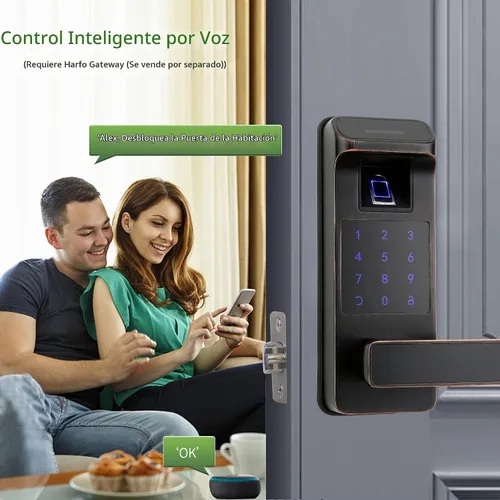 Vista 4 de Cerradura inteligente para puerta, resistente 5 en 1, cerradura de puerta de entrada sin llave, bloqueo de teclado digital con control completo