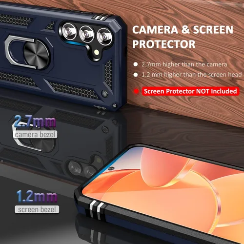 Vista 4 de Funda S24 Plus, S25 Plus, para Samsung S24+/S25+, con anillo de soporte, soporte ajustable, grado militar, protección resistente, a prueba de Azul