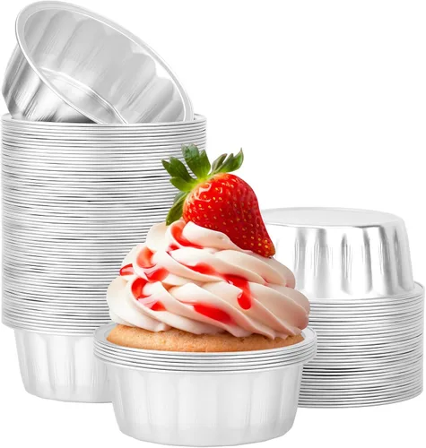 Vista 35 de Beasea Paquete de 100 moldes desechables para hornear, 8 onzas, 235ml, de papel de aluminio desechables, sin tapas, mini pudín de tarta de queso