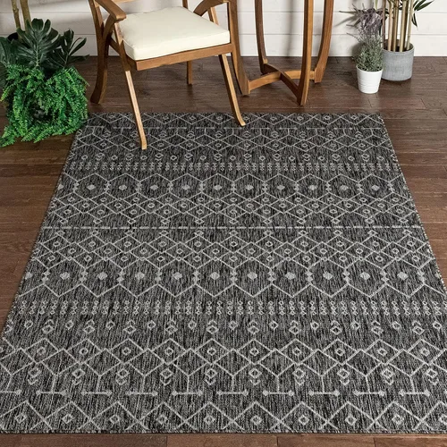 Vista 7 de Well Woven Medusa Nord - Alfombra marroquí tribal para interiores y exteriores, color azul, tejido plano, 5 pies 3 pulgadas x 7 pies 3 pulgadas
