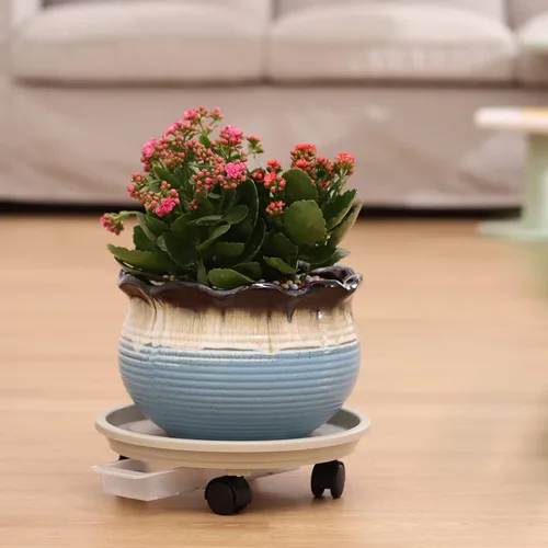 Vista 5 de Paquete de 4 soportes rodantes para plantas de 13 pulgadas con ruedas, bandeja de drenaje y ruedas, plataforma de plástico resistente para mover