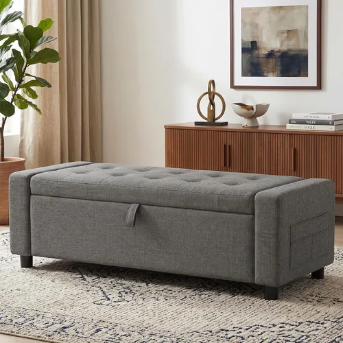 Vista 8 de Marsail Banco tapizado rectangular otomano con bancos modernos de Gris oscuro