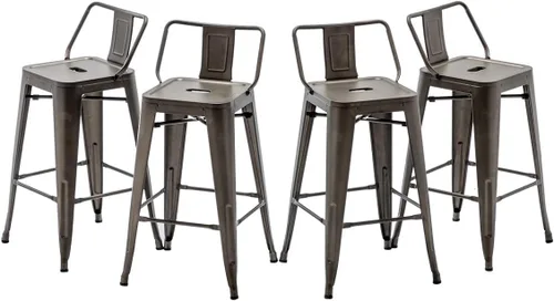 Vista 15 de [Juego de 4] Taburete metálico apilable industrial moderno para interior/exterior 17 pulgadas, Metal Negro