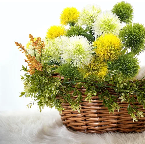 Vista 2 de SNAIL GARDEN 15 piezas de diente de león artificial, ramo de plantas de flores artificiales con 1 florero, bolsa de papel kraft, arbustos