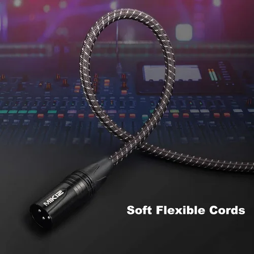 Vista 4 de Cables XLR de 1 pie, 2 paquetes, 3 pines XLR macho a hembra para micrófono Cables de conexión equilibrados trenzados cortos blindados