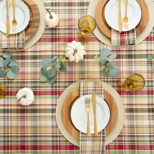 Vista 5 de DII - Decoración de mesa de otoño con diseño de cuadros Give Thanks, manteles de mesa para otoño y acción de gracias, juego de servilletas