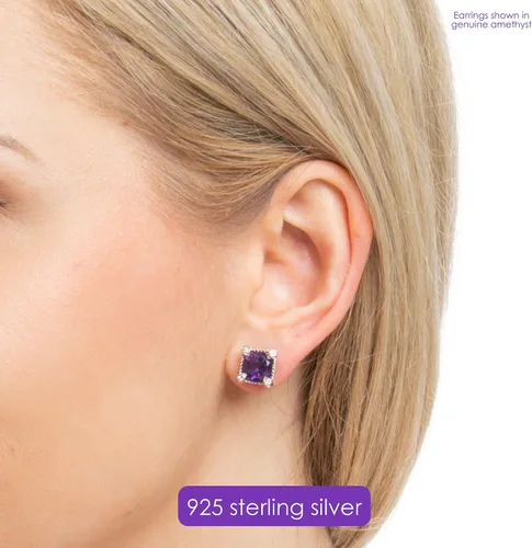 Vista 3 de Nicole Miller Fine Jewelry - Aretes de piedras preciosas de corte cojín para mujer en plata de ley 925 con piedra natal de 0.315in, Gema Piedra
