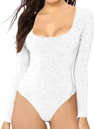 Vista 27 de MANGDIUP Body esencial para mujer, cuello redondo, manga larga, ajustado, elástico, de algodón y elastano