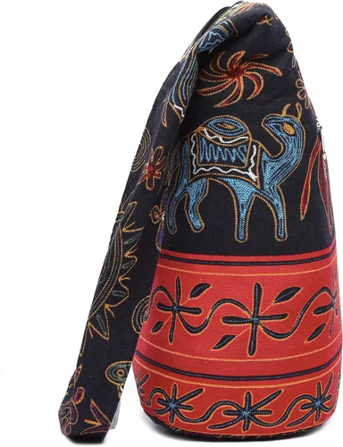 Vista 9 de Bolsa de hombro para mujer, de lona en estilo hippiebohemio para llevar cruzada al hombro, disponible en diferentes colores y estampados