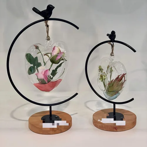 Vista 6 de WGV - Terrario colgante de cristal para plantas, ancho 5 pulgadas, altura 5 pulgadas, corazón de San Valentín, maceta de aire para suculentas, luz
