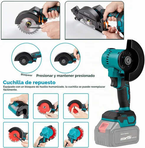 Vista 4 de Heimerdinger Mini sierra circular inalámbrica 2 en 1 de 4 pulgadas y amoladora angular - Motor sin escobillas, 3 velocidades, batería de 4000 mAh