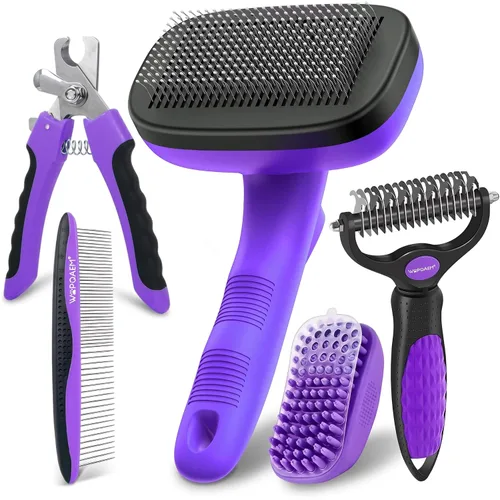 Vista 11 de Kit de 5 cepillos de aseo para perros, desprendimiento para gatos y perros de pelo largo Negro 5 piezas.