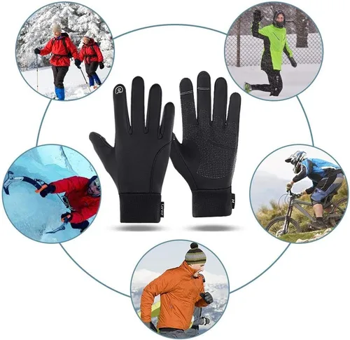 Vista 7 de LERWAY Guantes cálidos de invierno, guantes térmicos negros cálidos para hombres y mujeres, impermeables, para pantalla táctil, antideslizantes