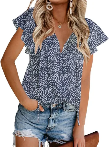 Vista 4 de Mansy - Blusas sueltas de verano con cuello en V y estampado floral para mujer