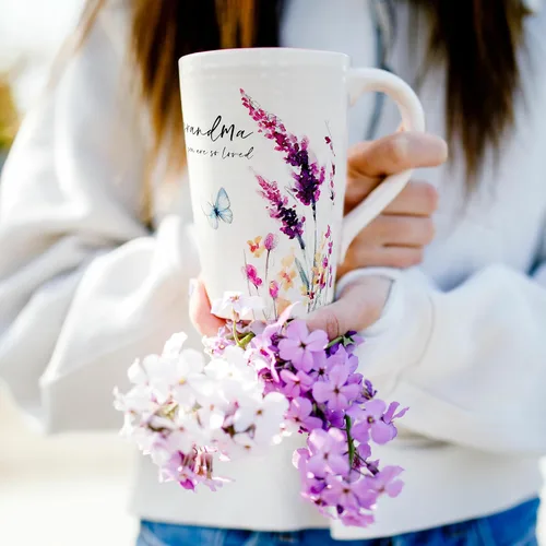 Vista 5 de Pabellón - Taza de 17 onzas para abuela, taza de café con patrón floral, taza de café de mariposas, ideas de cocina para primavera y verano, taza