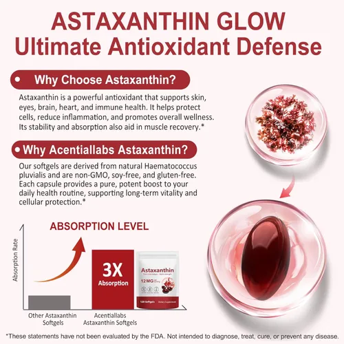 Vista 9 de Astaxantina, soporte antioxidante natural con astaxantina, ayuda a mantener la salud de los ojos, la piel, el sistema inmunológico