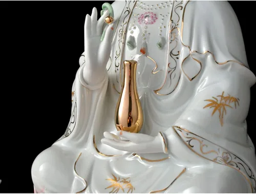Vista 3 de Estatua de Guan Yin en Lotus – Estatua budista Avalokiteshvara Kuanyin – Regalo de Feng Shui (10 pulgadas)