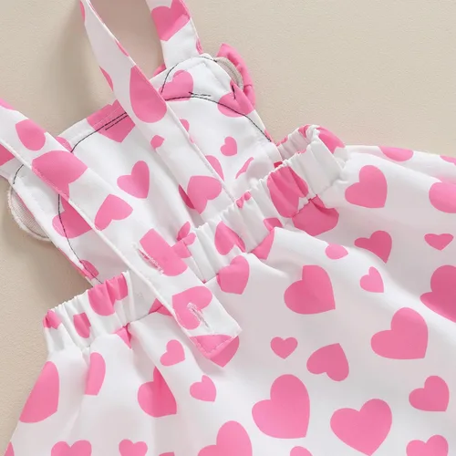 Vista 6 de Conjunto de 2 piezas para el día de San Valentín para bebé niña, mameluco de manga larga con tirantes de encaje y corazón, 2 piezas para otoño e