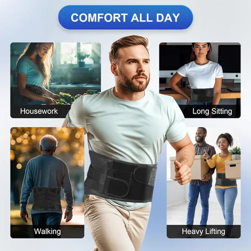 Vista 5 de Soporte lumbar con 7 soportes de metal, cinturón de soporte lumbar transpirable con correas ajustables dobles para comodidad personalizada, alivia