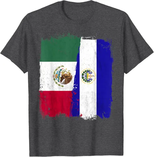Vista 36 de Camiseta con la bandera mexicana de El Salvador con la mitad de la bandera mexicana de El Salvador