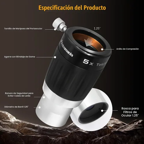 Vista 4 de Astromania Lente Barlow Premium 5X 1.25inch 4-Elements TeleXtender