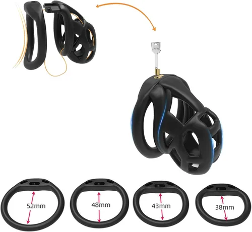 Vista 5 de Jaula de castidad 3.0 de resina, dispositivo de castidad masculino con 4 anillos para el pene, jaula de castidad masculina, jaula de castidad