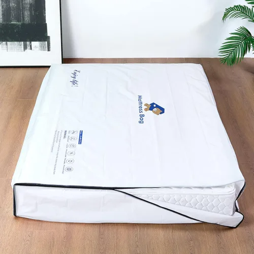 Vista 7 de Bolsa de colchón de plástico para almacenamiento en movimiento, funda de colchón impermeable con cremallera de 6 mil, protector de colchón