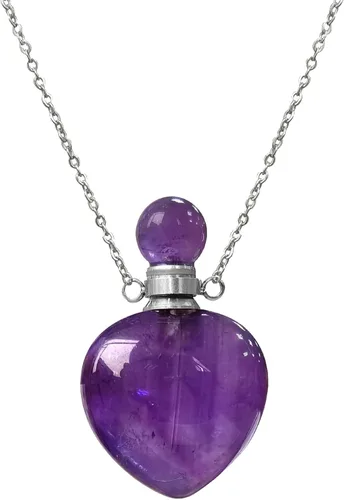 Vista 34 de Perfume Bottle Necklace Heart Shape, Amethyst Necklace Healing Crystal for Women, Essential Oil Diffuser Bottle Necklace Jewelry for Liquid