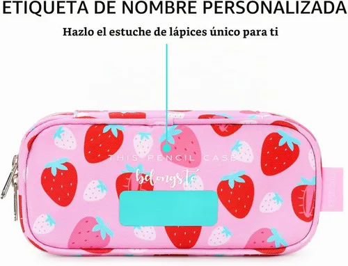 Vista 5 de mibasies - Lapicera para niñas, estuche con divisiones múltiples para lápices, diseño de fresas color rojo