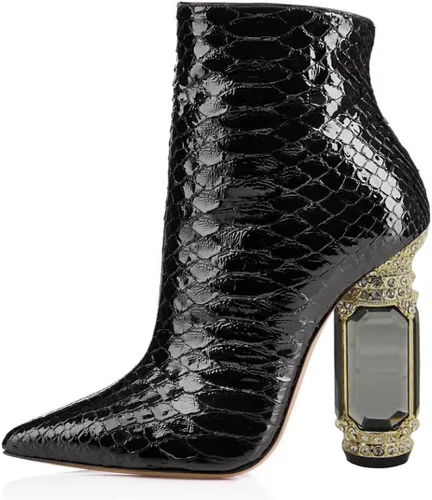Vista 28 de FSJ Botas de tacón alto con punta puntiaguda para mujer, con tacón alto, con cremallera lateral brillante, estilo casual, para uso diario, zapatos
