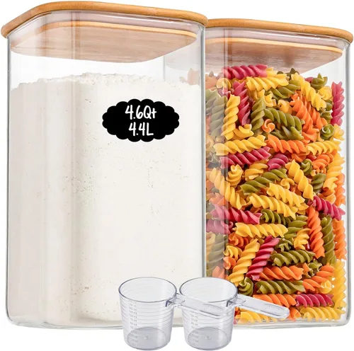 Vista 12 de 37oz 4PCS Frascos de almacenamiento de vidrio con tapas, tarros de vidrio con tapas para despensa, recipiente cuadrado para galletas, nueces