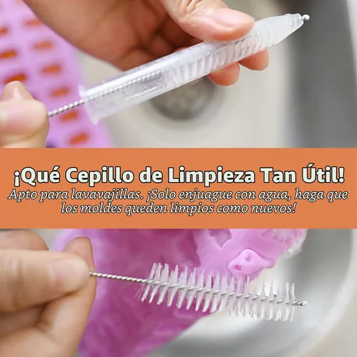 Vista 5 de Moldes de silicona para gomitas de oso, 32 unidades, molde antiadherente para dulces de chocolate, 18 formas para 327 dulces, con 4 goteros, cepillo