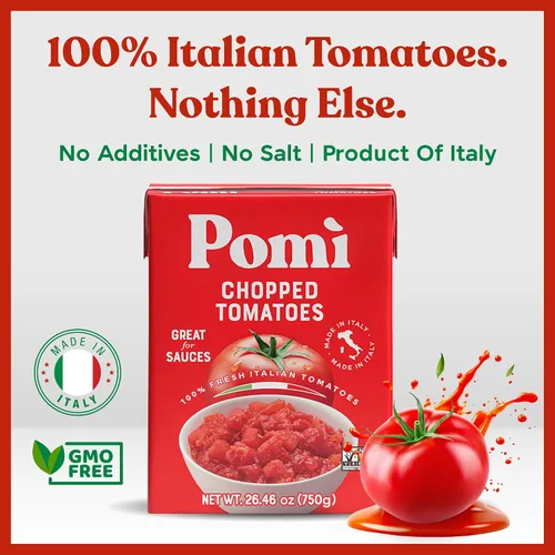 Vista 3 de Pomì - Tomates picados sin OMG, sin gluten, sin BPA, tomates italianos 100% frescos para salsas, pasta y pizza, alternativa a tomates enlatados