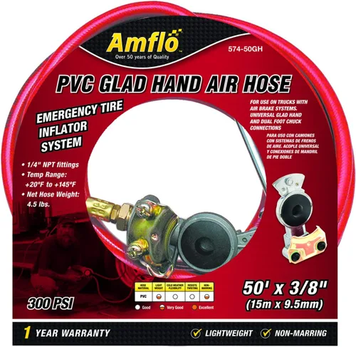 Vista 2 de Amflo 574-50GH 3/8" x 50' manguera de aire de PVC con mano contenta