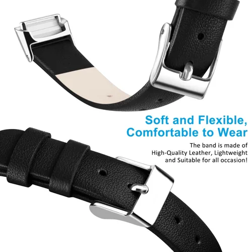 Vista 2 de Vancle Correa de cuero compatible con Fitbit Luxe, correa de cuero delgada ajustable para mujeres y hombres