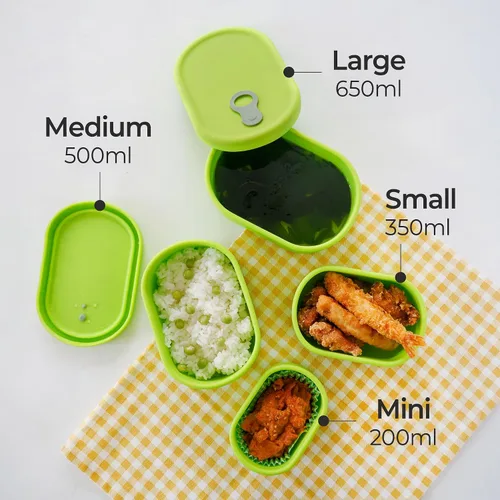 Vista 3 de Recipiente de comida de silicona coreana con ventilación de vapor, manzana verde 4pc