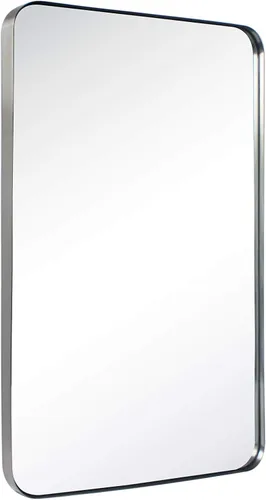 Vista 12 de GRACTO Espejo de baño con marco de metal de acero inoxidable de níquel cepillado de 20 x 30 pulgadas para montar en la pared, espejo rectangular