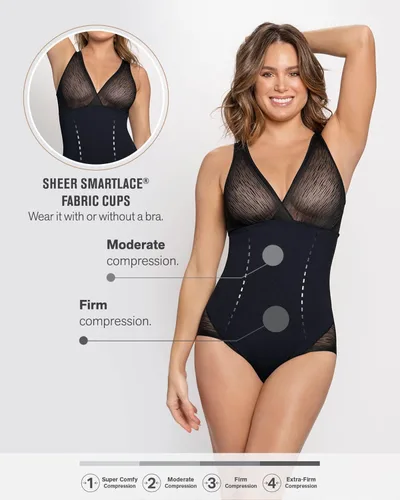 Vista 4 de Modelador de cuerpo completo con compresión firme y detalles de tul