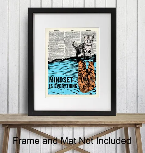 Vista 3 de Mindset is Everything - Arte de pared para empresario, decoración de pared motivacional, decoración de gato, regalos de gato, carteles inspiradores